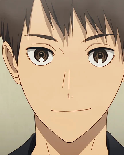 Haiji smiles in an early indoor scene.