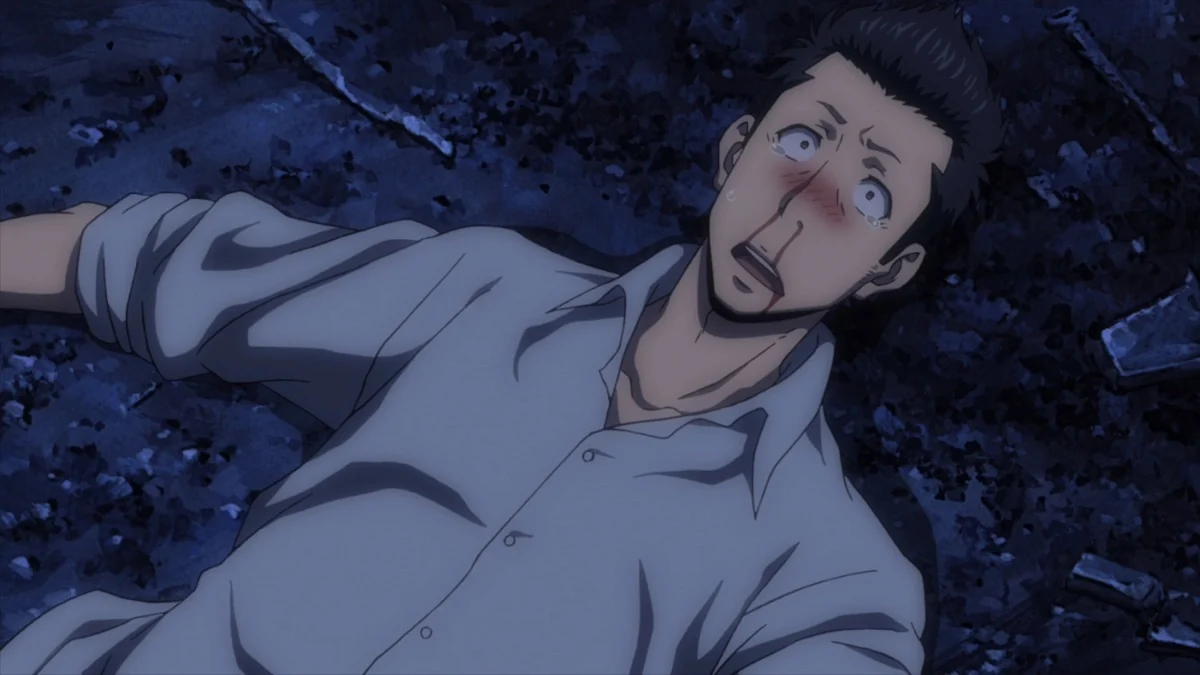 Kondo lies back outdoors with a flushed, startled expression.