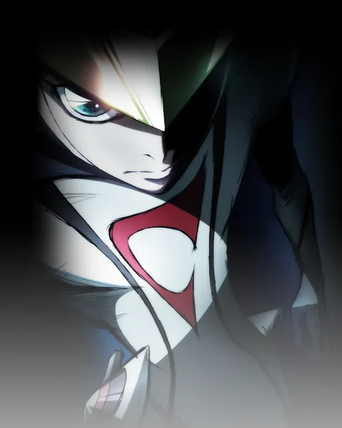 Casshern's pale face and white armour emerge from dark promotional artwork.