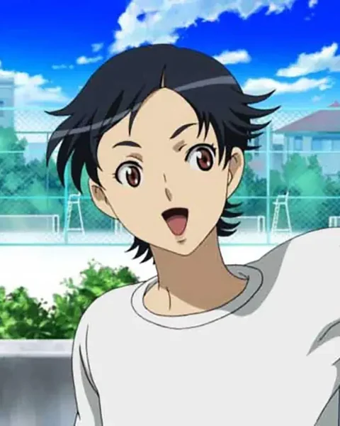 A short-haired girl in a white T-shirt looks ahead on a bright school sports ground.