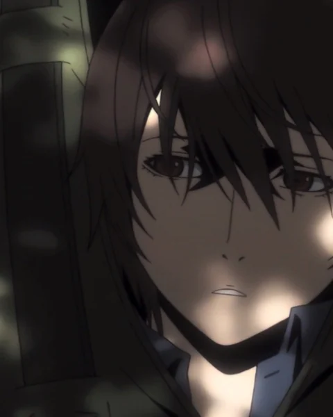 A dark-haired young man looks uneasily through dappled forest light.