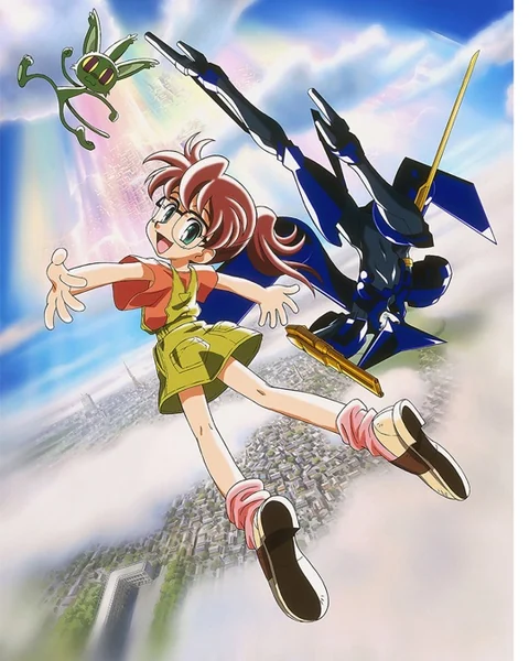 Marin reaches out in mid-air beside the armoured Melan.