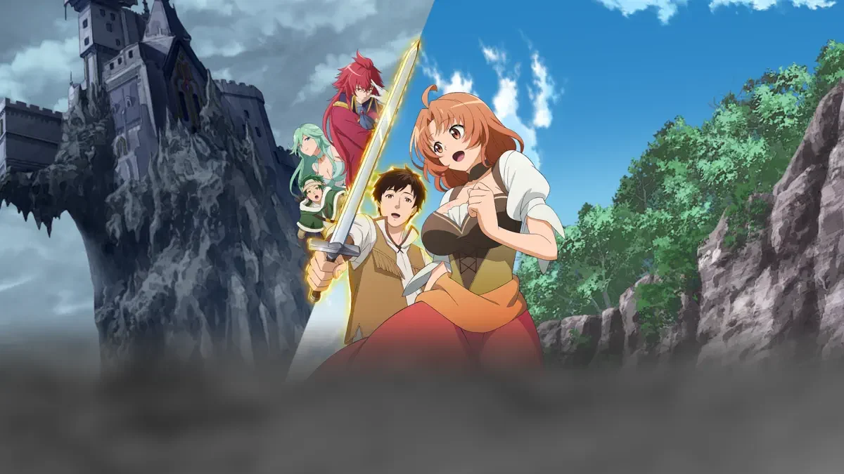 Dariel, Marika and other characters appear between floating rock formations.