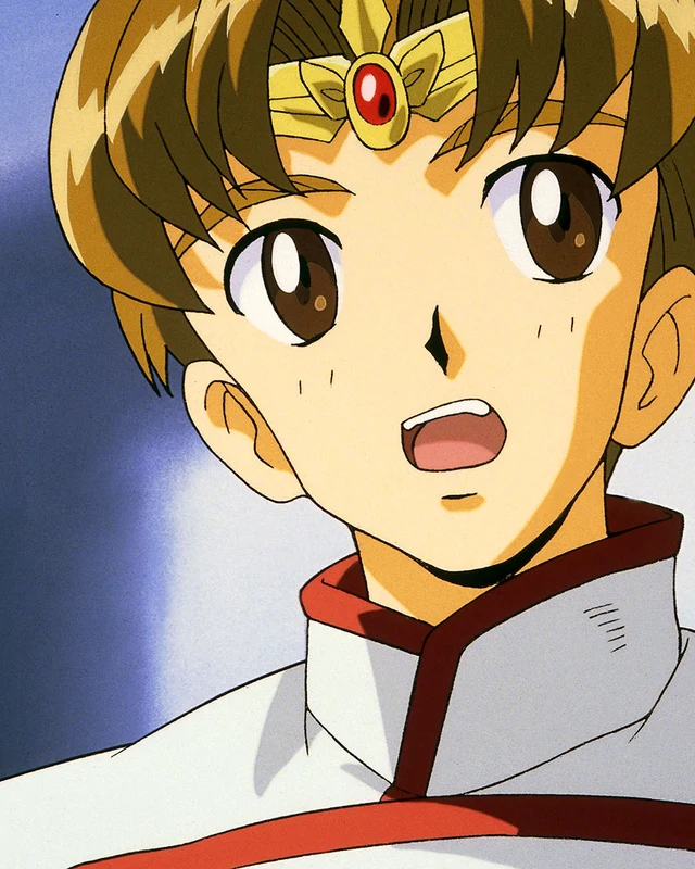 Jinto wears a white uniform and an ornate band across his forehead.