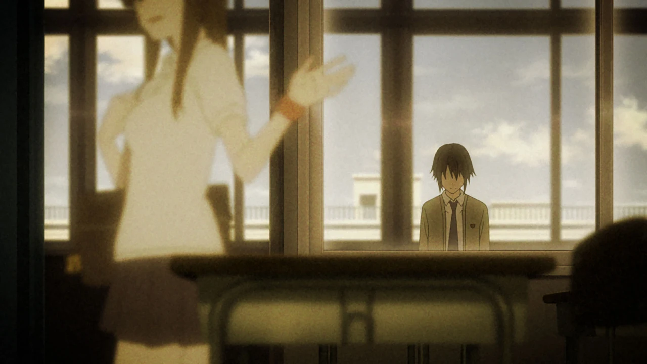 A teacher stands before a pupil in a room with broad windows.