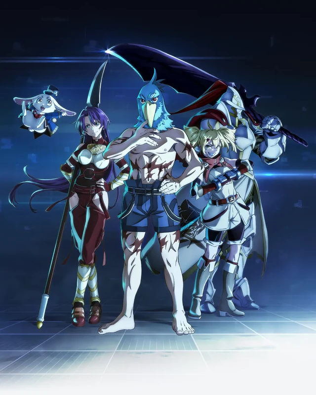 Sunraku stands with other armoured figures against a dark blue background.