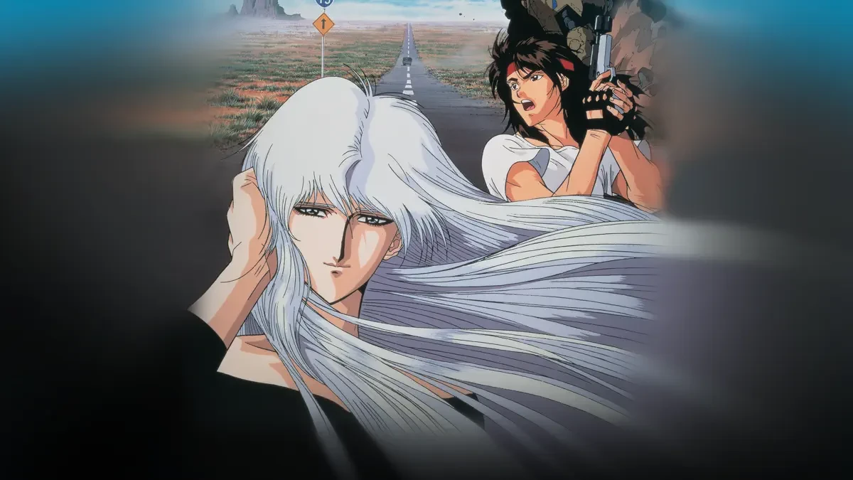 A pale woman with long white hair looks forward.