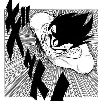 Goku propels himself through the air using Buku-jutsu.