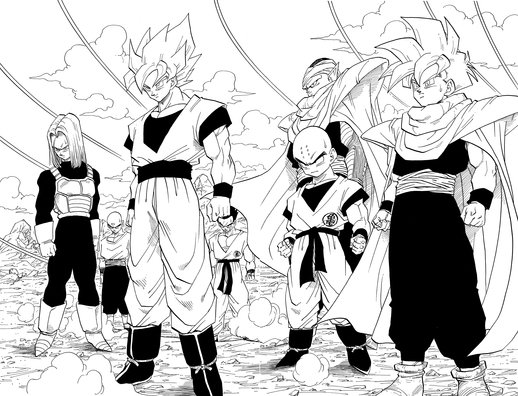 Goku and his allies assemble for the Cell Games.
