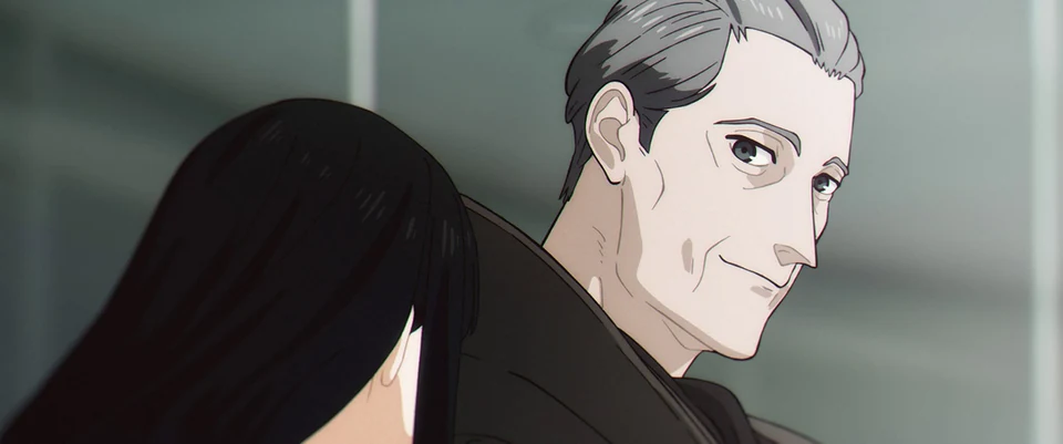Moby Dick, a grey-haired man, turns towards Neekei in the official film artwork.