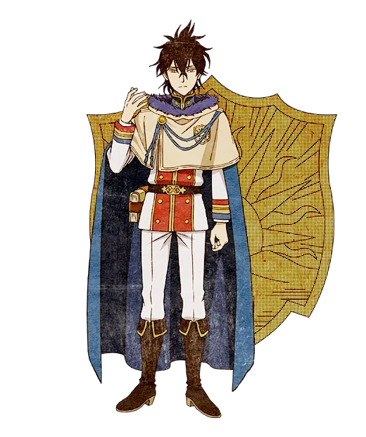 Yuno in his Golden Dawn cloak, one hand raised.